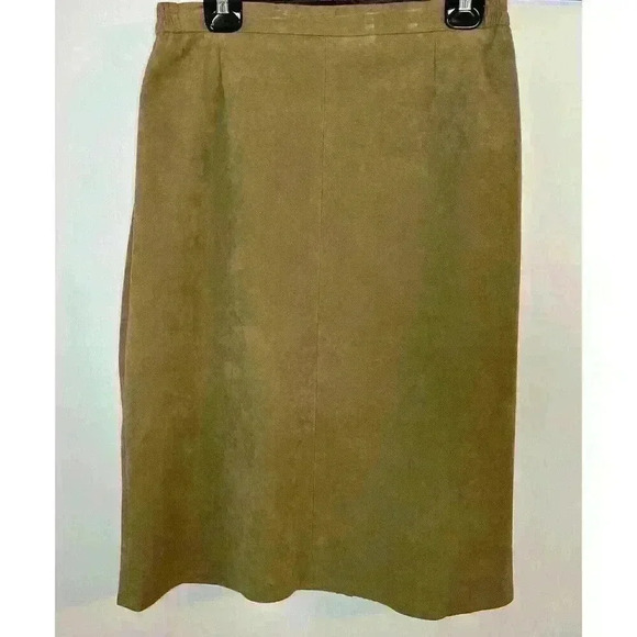 Vintage Ultra Suede Skirt Womens 16 Tan‎ Zip Pleats Midi Corpcore Classic - Picture 1 of 11